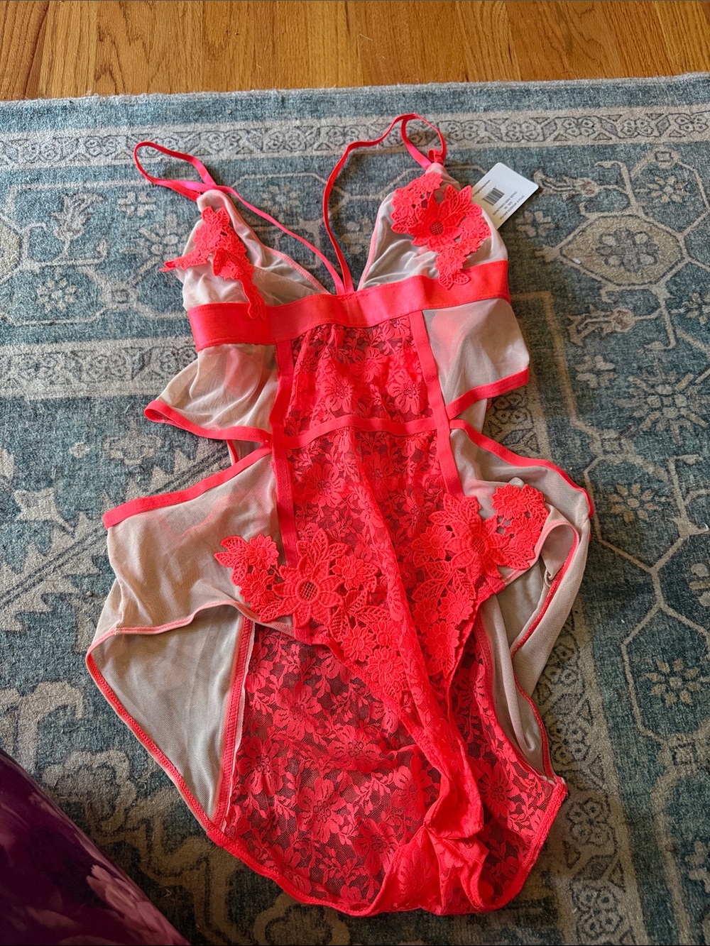 Red Floral Lace Chemise with Sheer Panels